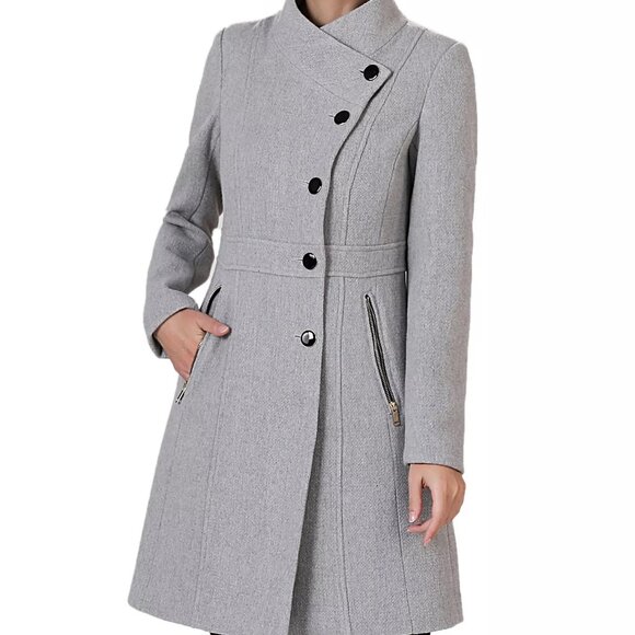 NWT Kimi & Kai "Abbie" Boucle Wool Walking Coat Sz Small in gray - Picture 2 of 8